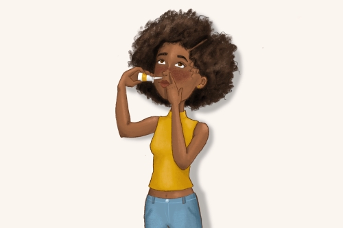 Frau nimmt Propolis Nasenspray