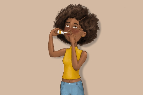 Frau mit Propolis-Nasenspray